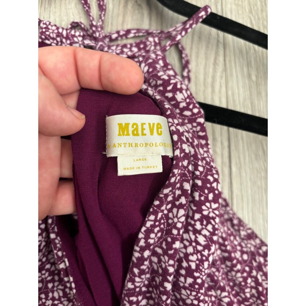 Maeve Anthropologie Halter wide leg Jumpsuit Large Purple Floral Print sz Large - Picture 4 of 10